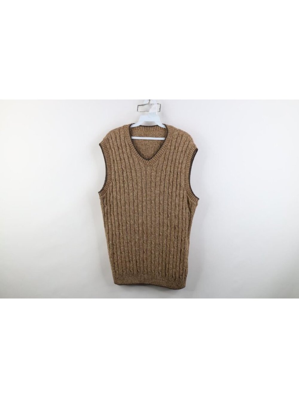 Vintage 90s Streetwear Mens Large Blank Chunky Cable Knit Sweater Vest Brown